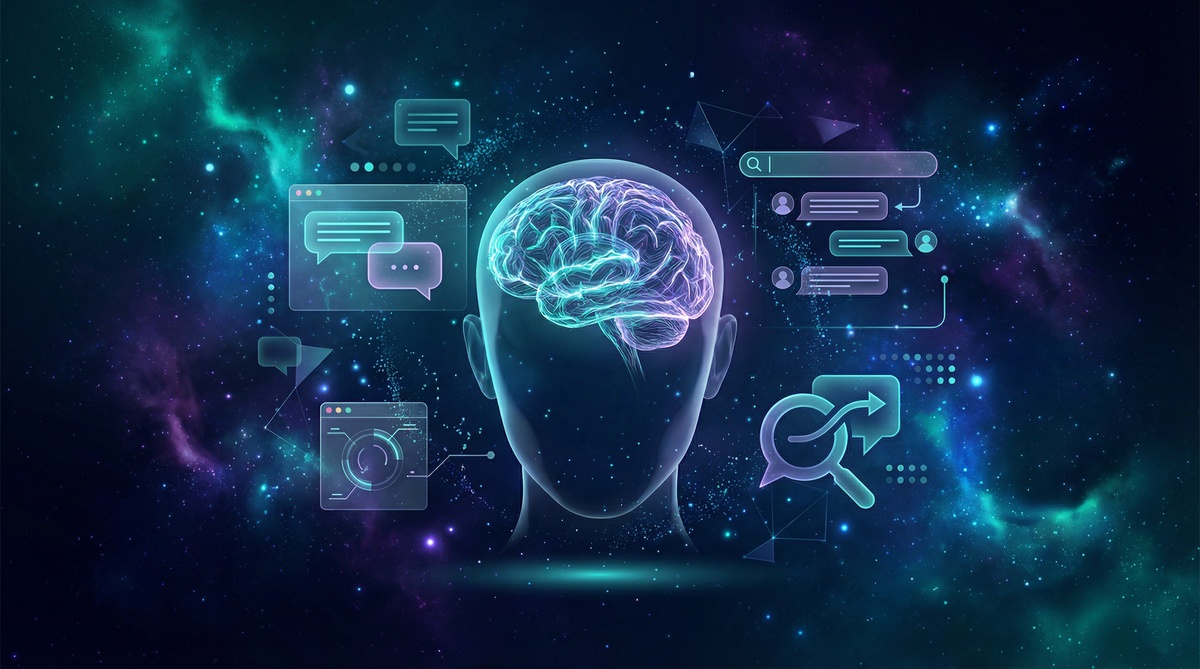 AI brain visualization with search and chat elements showing the impact of ChatGPT on SEO strategies