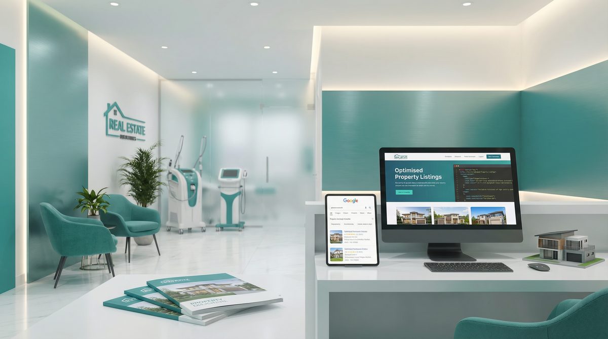 Optimised property listing page with SEO elements including structured data, keyword-rich descriptions, and high-quality images