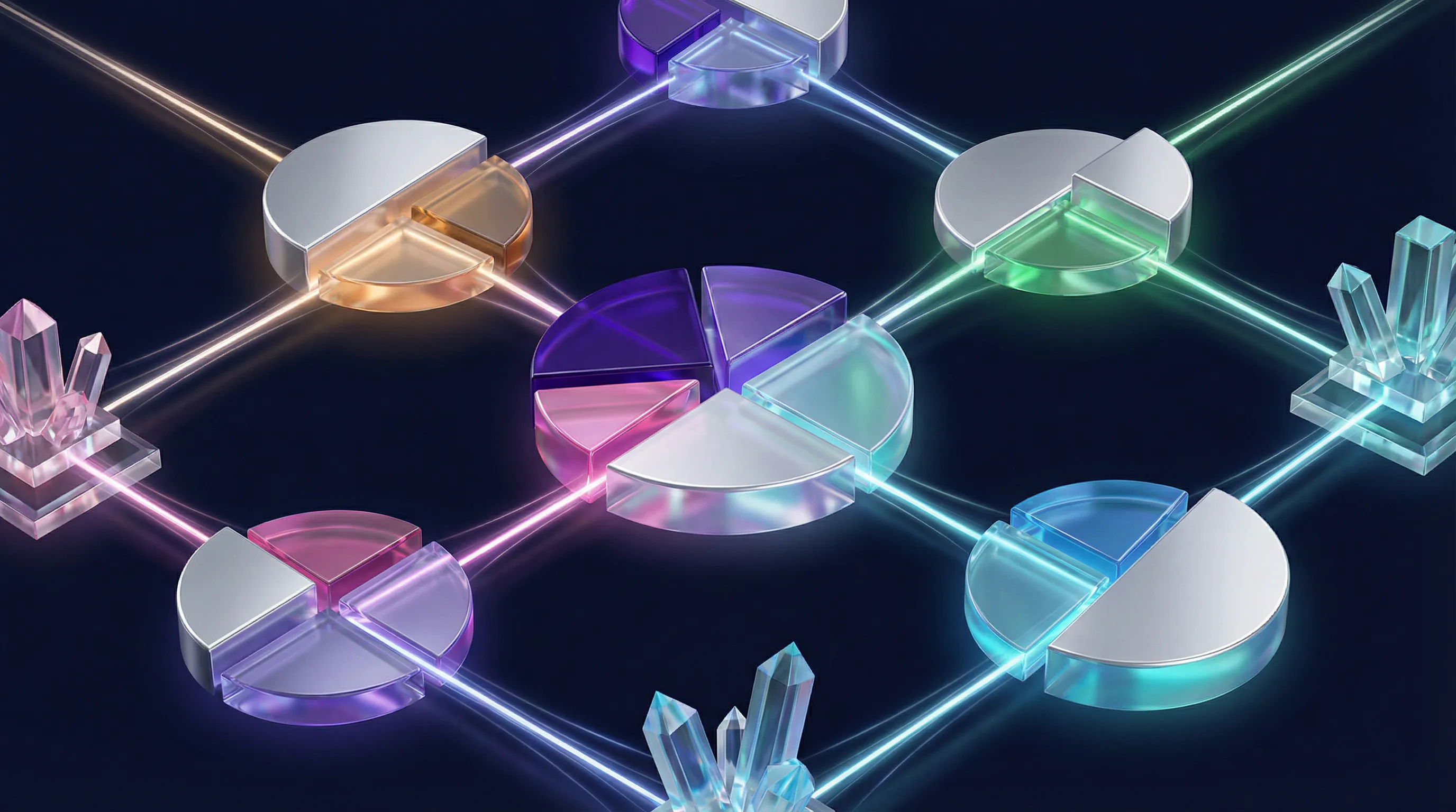 Abstract crystalline sectors representing diverse SEO expertise and industry knowledge