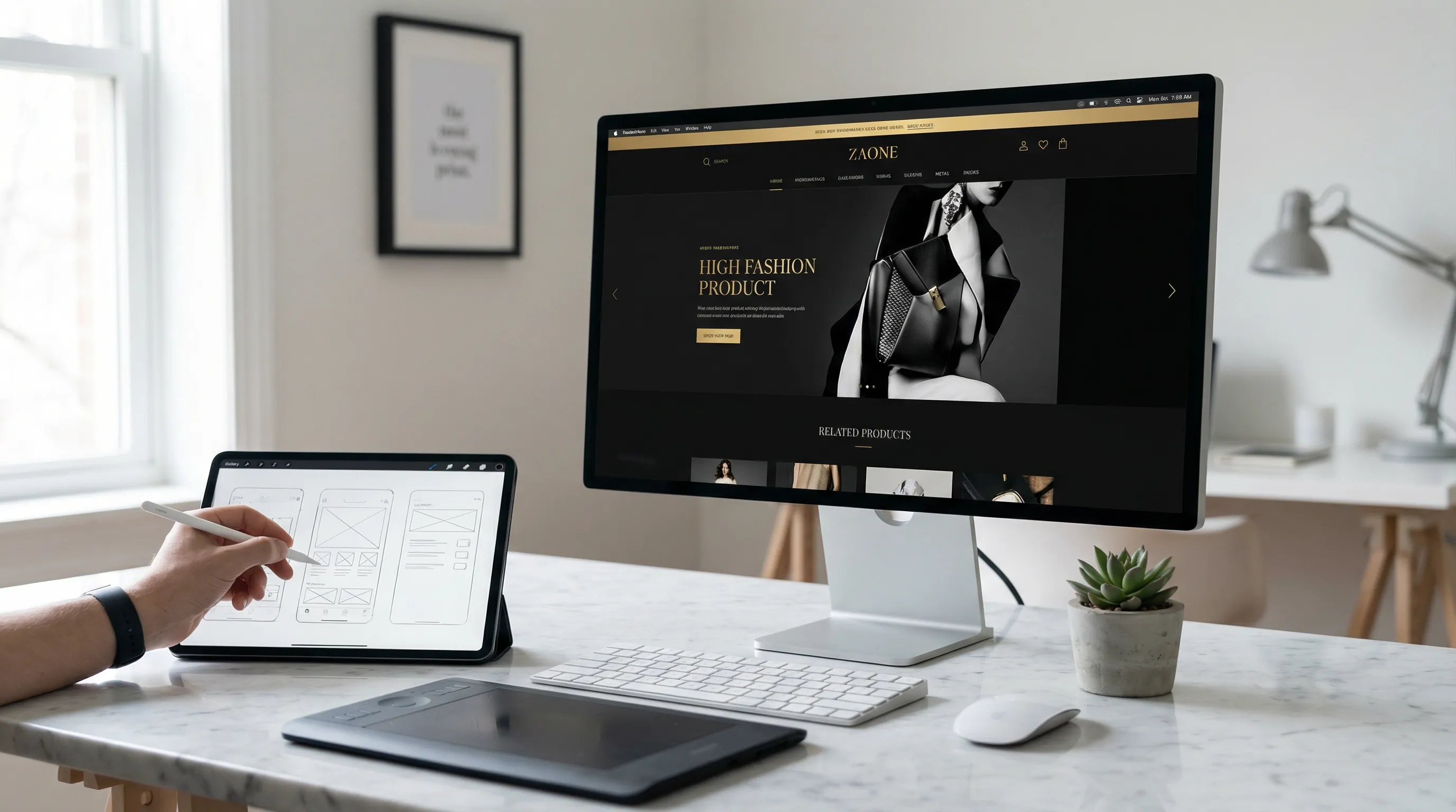 Creative web design studio with UX/UI designers working on responsive website mockups and landing page designs in London